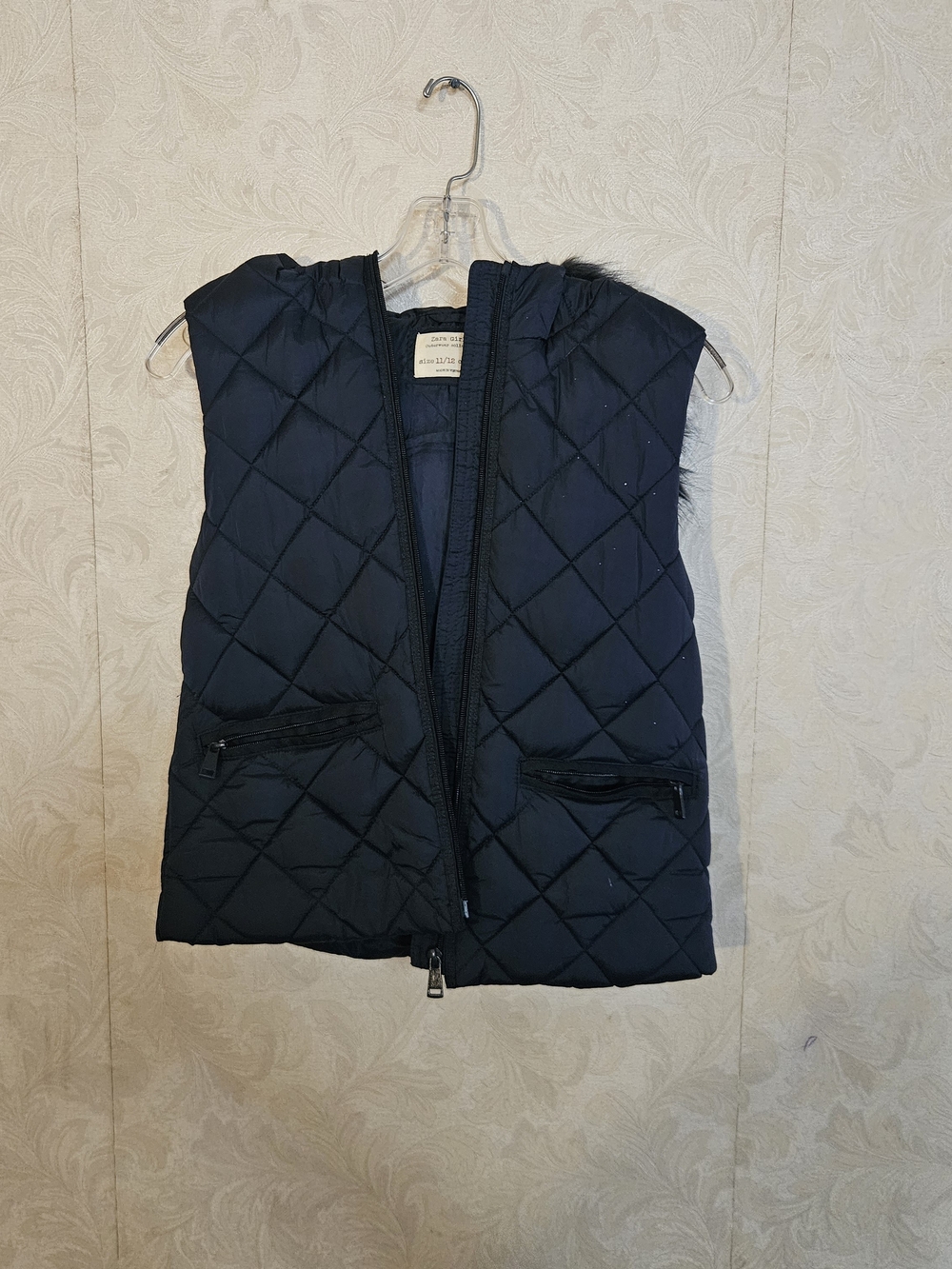 Zara Quilted Navy Hooded Puffer Vest